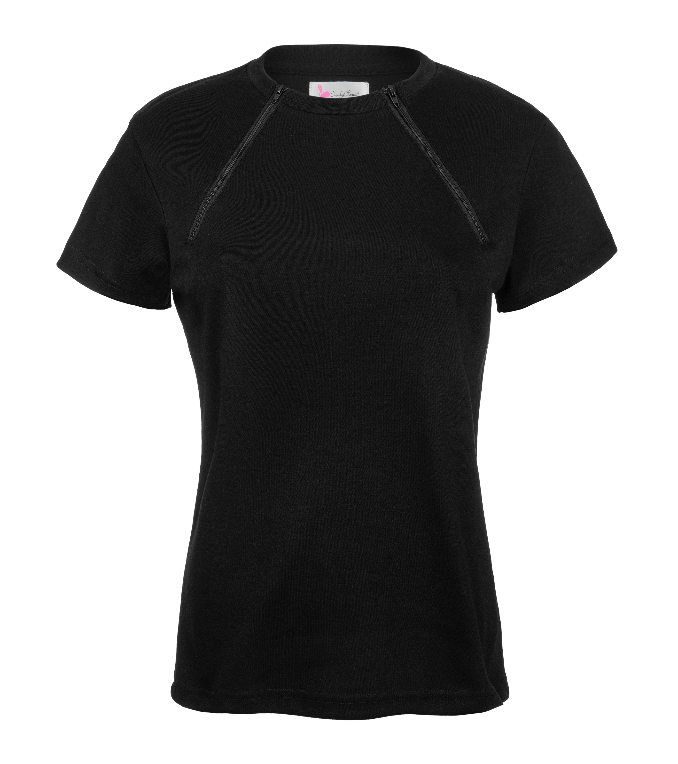 【COSYHARU】Shoulder Zipper Deep Black Short Sleeve T-shirt Shoulder Zipper Deep Black Banpal T-shirt - COSYHARU | 60