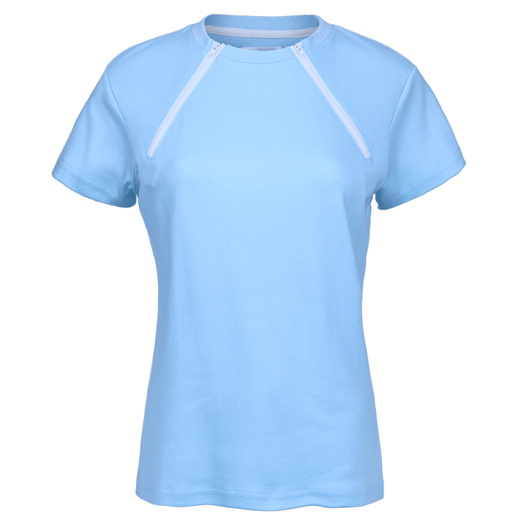 Women's ComfyChemo®CHEMOWEAR and ComfyAccess®INFUSIONWEAR dual zipper chest access shirts. Great for dialysis and chemo chest sites. 