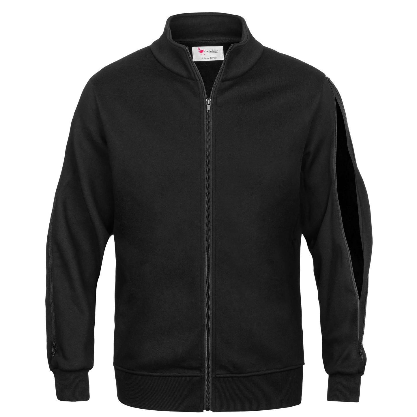 Dual zippered infusion jacket. Allows easier access to arm sites for infusions, chemotherapy, and dialysis. Has cozy lining. Pockets. 