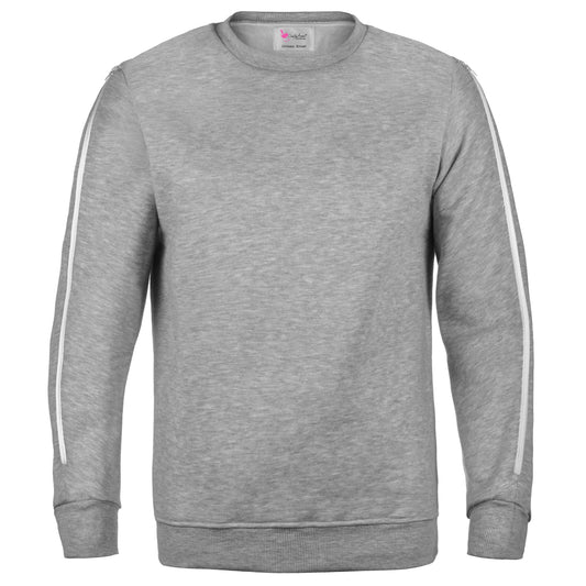 Grey unisex arm access infusion sweatshirt with dual two-way zippers for convenient infusion access.