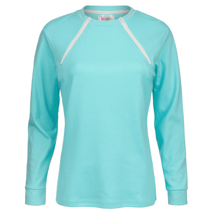 Long Sleeve Sky Blue colored chest access shirt. Helps make gaining access to venous access devices located in the chest easier. 