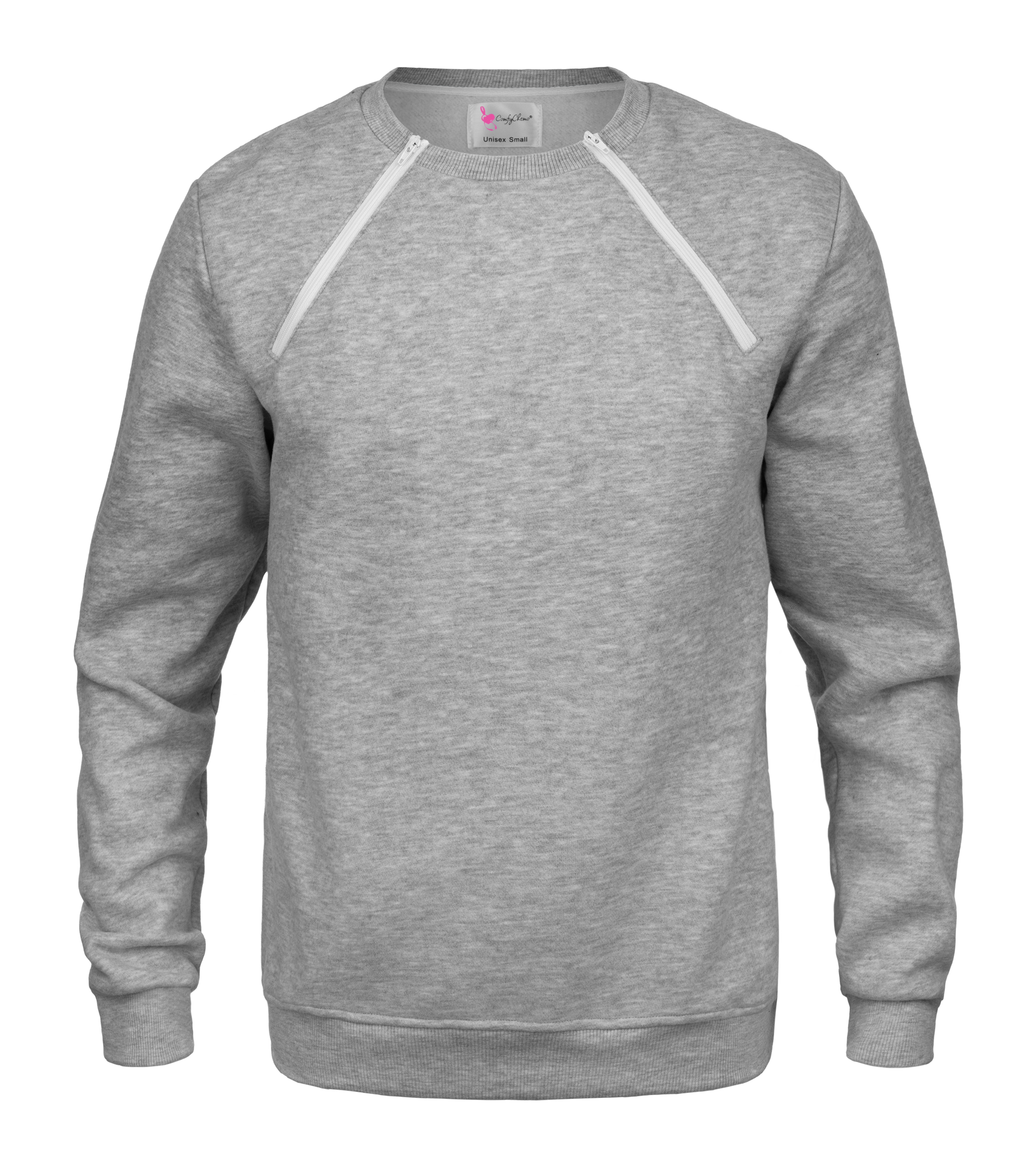 Unisex Grey Chest Access Sweatshirt – ComfyChemo® CHEMOWEAR