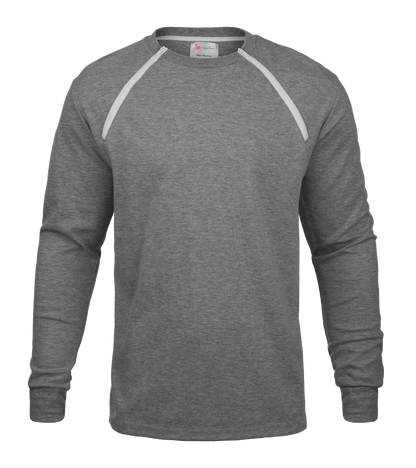 ComfyChemo®CHEMOWEAR and ComfyAccess®INFUSIONWEAR Men's Long Sleeve Grey Chest Access Shirt. Great for chest ports.