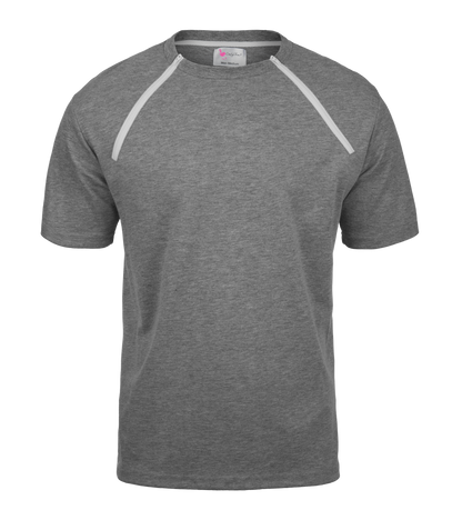 ComfyChemo®CHEMOWEAR and ComfyAccess®INFUSIONWEAR Men's grey dual zippered chest access shirt. Great for chemo and dialysis. 