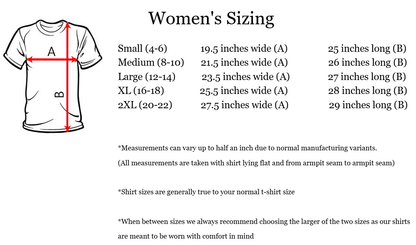 Women's Size Chart for ComfyChemo® and ComfyAccess® Shirts.