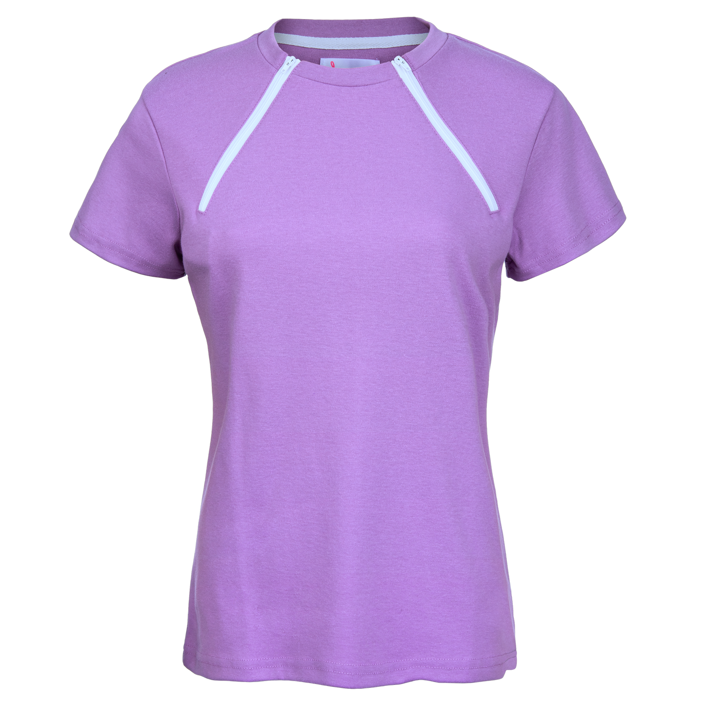  ComfyChemo®CHEMOWEAR and ComfyAccess®INFUSIONWEAR Women's Lavender dual zippered chest access shirt. Great for chemo and dialysis.