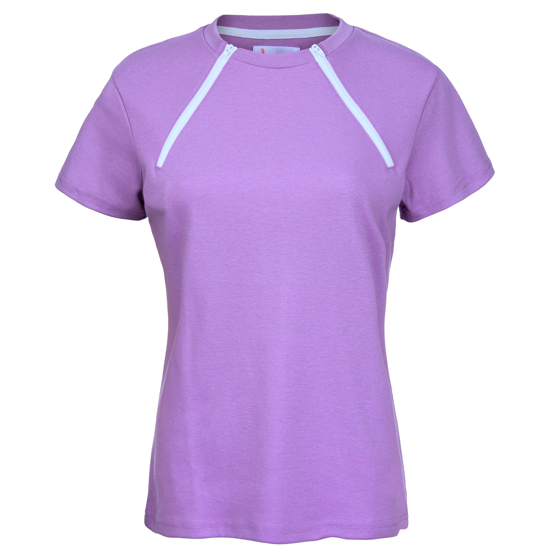  ComfyChemo®CHEMOWEAR and ComfyAccess®INFUSIONWEAR Women's Lavender dual zippered chest access shirt. Great for chemo and dialysis.