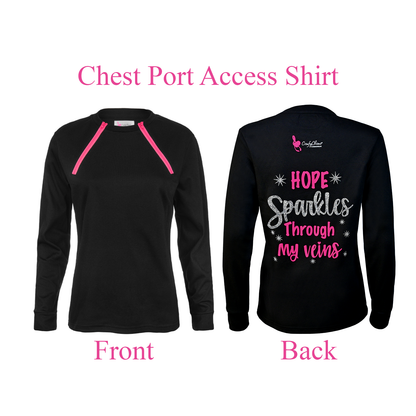 Women's Chest Access Infusion Shirt with pink zippers on front and our trademarked vinyl phrase on the back. 