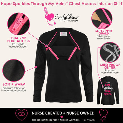 Women's Chest Port Access Infusion Shirt with Hope Sparkles Through My Veins® Design on Back - Short Sleeve
