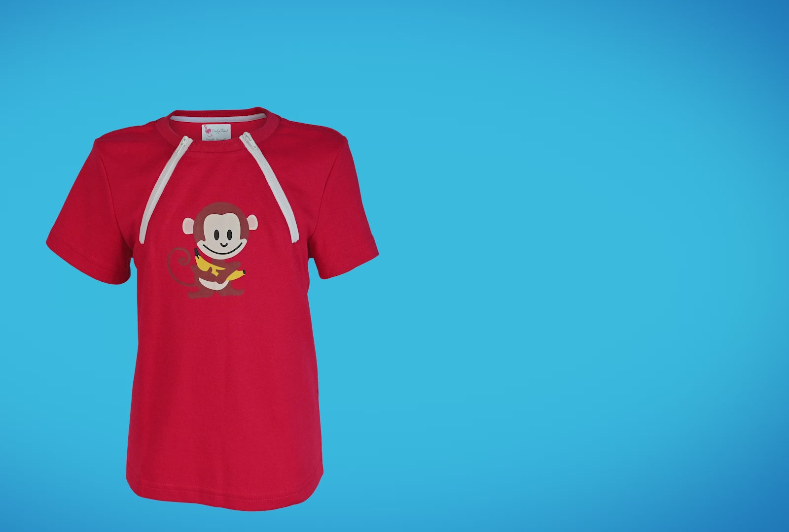 Youth Chest Port Access Infusion Shirt in Red with Monkey Design